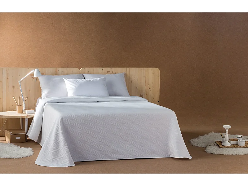 ESTORALIS | Colcha Tejido Jacquard | Colcha buena para todas las Estaciones | Para Cama 105 cm. ( 205x270 cm. AnchoxAlto ) | Modelo ONDAS Color Crudo