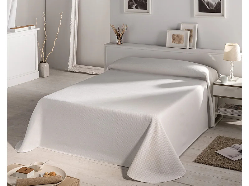 ESTORALIS | Colcha Tejido Jacquard | Colcha buena para todas las Estaciones | Para Cama 90 cm. (190x270 cm. AnchoxAlto ) | Modelo PUNTOS Color Blanco