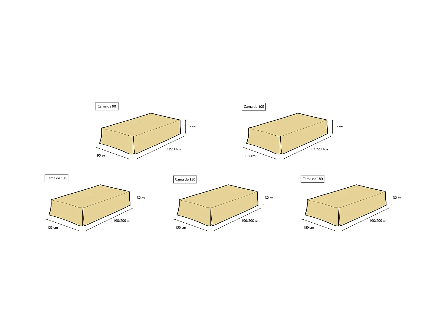 ESTORALIS | Cubre Canape Tejido Loneta Lisa | Para Cama 105 cm. ( 105x200 cm. AnchoxAlto ) Volante 30 cm. alto | Modelo LONETA Color Crudo