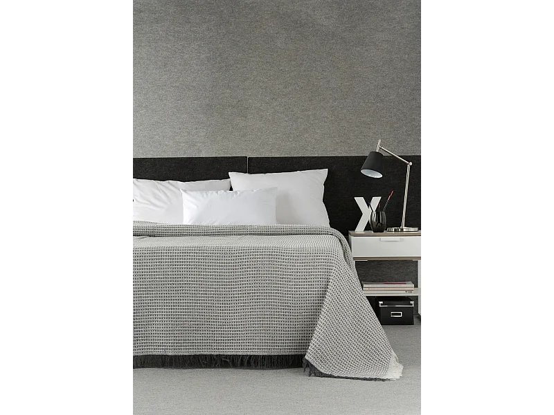 ESTORALIS | Plaid Multiusos Tejido Jacqard |   Manta de Algodón Sofa o Cama | Con Fleco ( 180x260 cm. AnchoxAlto )  | Modelo NIDO Color Gris