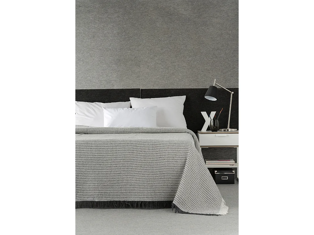 ESTORALIS | Plaid Multiusos Tejido Jacqard |   Manta de Algodón Sofa o Cama | Con Fleco ( 180x260 cm. AnchoxAlto )  | Modelo NIDO Color Gris