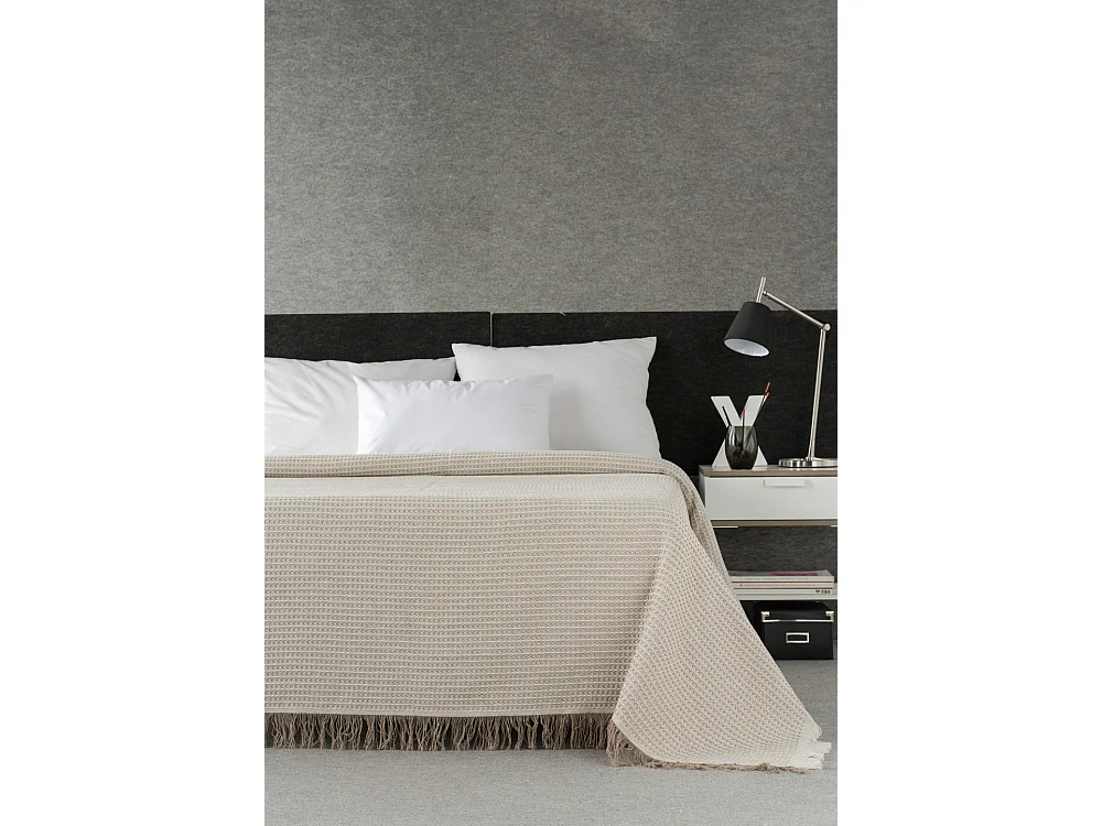 ESTORALIS | Plaid Multiusos Tejido Jacqard |   Manta de Algodón Sofa o Cama | Con Fleco ( 230x260 cm. AnchoxAlto )  | Modelo NIDO Color Beige