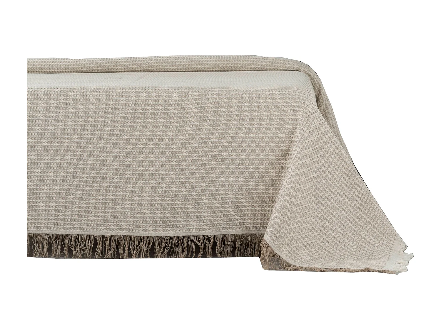 ESTORALIS | Plaid Multiusos Tejido Jacqard |   Manta de Algodón Sofa o Cama | Con Fleco ( 230x260 cm. AnchoxAlto )  | Modelo NIDO Color Beige