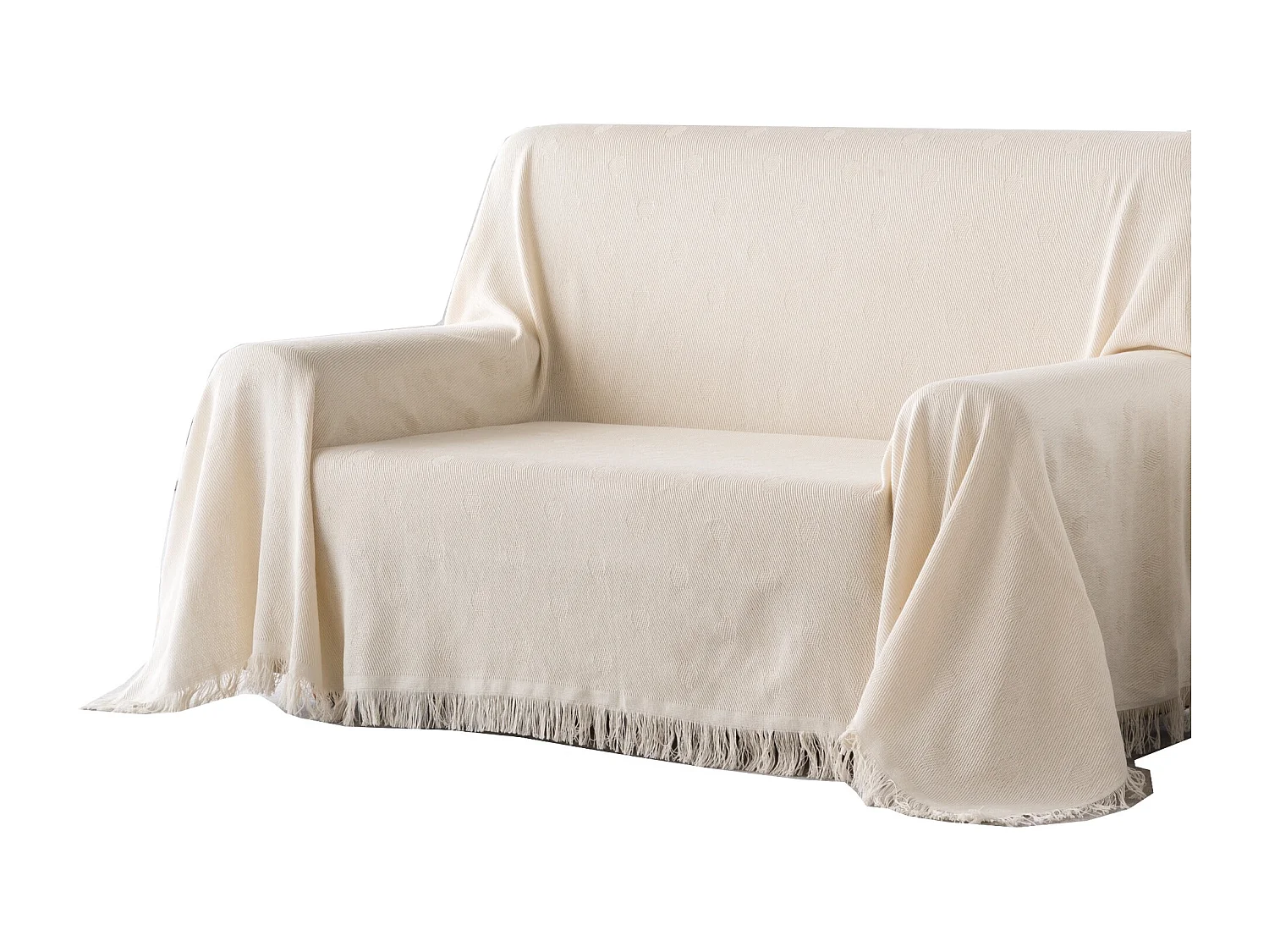 ESTORALIS | Plaid Multiusos Tejido Jacqard |   Manta de Algodón Sofa o Cama | Con Fleco ( 180x260 cm. AnchoxAlto )  | Modelo LUNARES Color Crudo