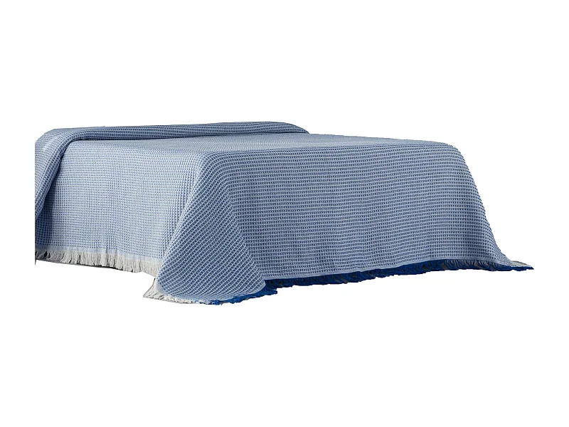 ESTORALIS | Plaid Multiusos Tejido Jacqard |   Manta de Algodón Sofa o Cama | Con Fleco ( 180x260 cm. AnchoxAlto )  | Modelo NIDO Color Azul