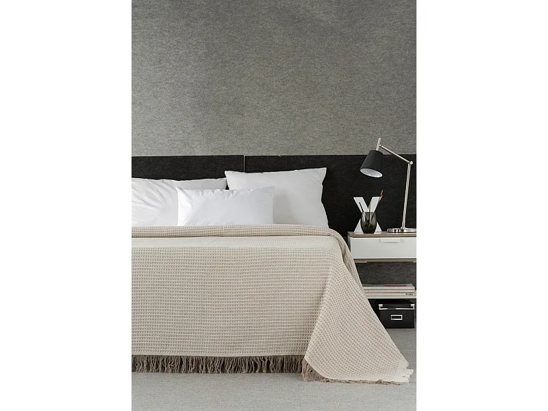 ESTORALIS | Plaid Multiusos Tejido Jacqard |   Manta de Algodón Sofa o Cama | Con Fleco ( 180x260 cm. AnchoxAlto )  | Modelo NIDO Color Beige