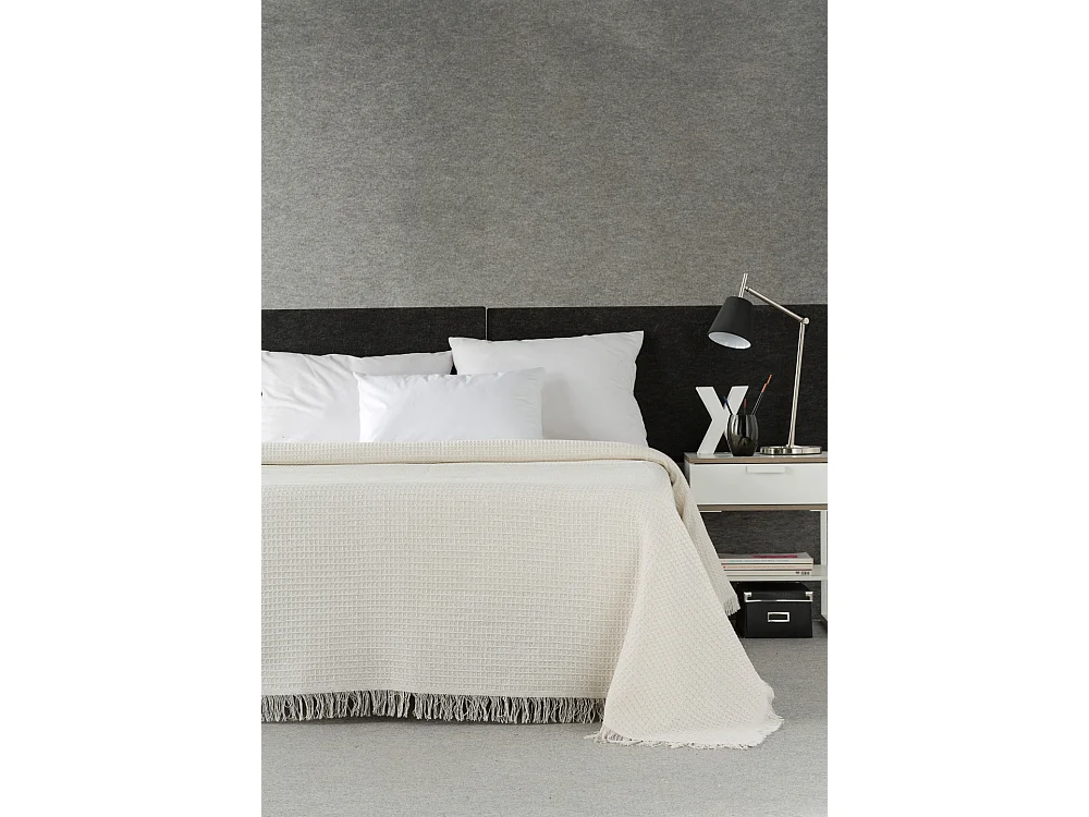 ESTORALIS | Plaid Multiusos Tejido Jacqard |   Manta de Algodón Sofa o Cama | Con Fleco ( 230x260 cm. AnchoxAlto )  | Modelo NIDO Color Crudo