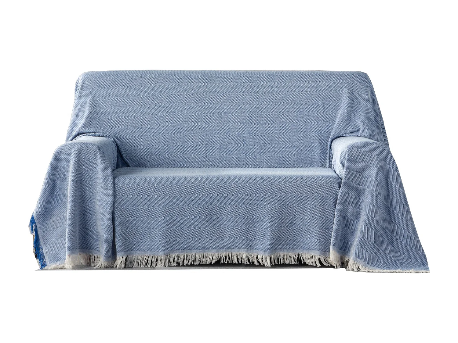 ESTORALIS | Plaid Multiusos Tejido Jacqard |   Manta de Algodón Sofa o Cama | Con Fleco ( 180x260 cm. AnchoxAlto )  | Modelo ESPIGA Color Azul