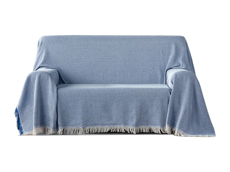 ESTORALIS | Plaid Multiusos Tejido Jacqard |   Manta de Algodón Sofa o Cama | Con Fleco ( 180x260 cm. AnchoxAlto )  | Modelo ESPIGA Color Azul