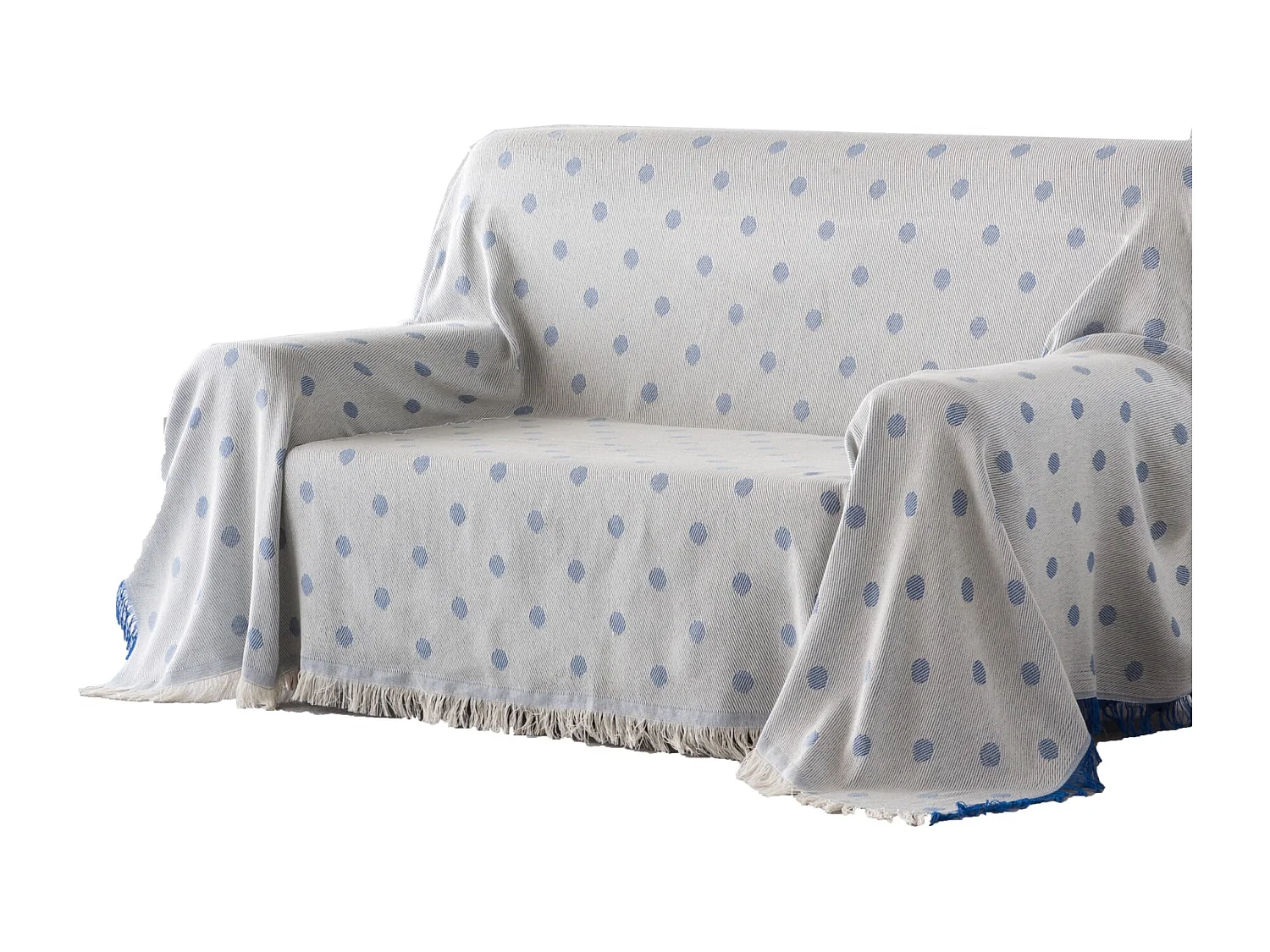 ESTORALIS | Plaid Multiusos Tejido Jacqard |   Manta de Algodón Sofa o Cama | Con Fleco ( 180x260 cm. AnchoxAlto )  | Modelo LUNARES Color Azul