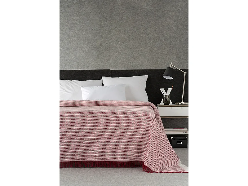 ESTORALIS | Plaid Multiusos Tejido Jacqard |   Manta de Algodón Sofa o Cama | Con Fleco ( 180x260 cm. AnchoxAlto )  | Modelo NIDO Color Rojo