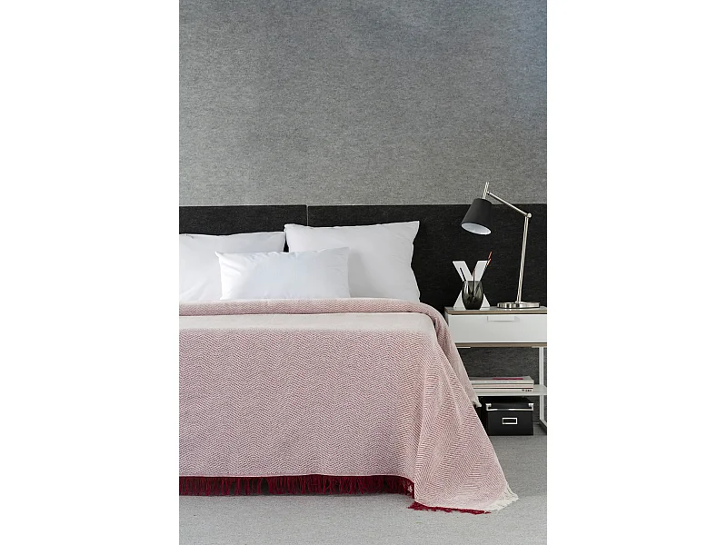 ESTORALIS | Plaid Multiusos Tejido Jacqard |   Manta de Algodón Sofa o Cama | Con Fleco ( 180x260 cm. AnchoxAlto )  | Modelo ESPIGA Color Rojo