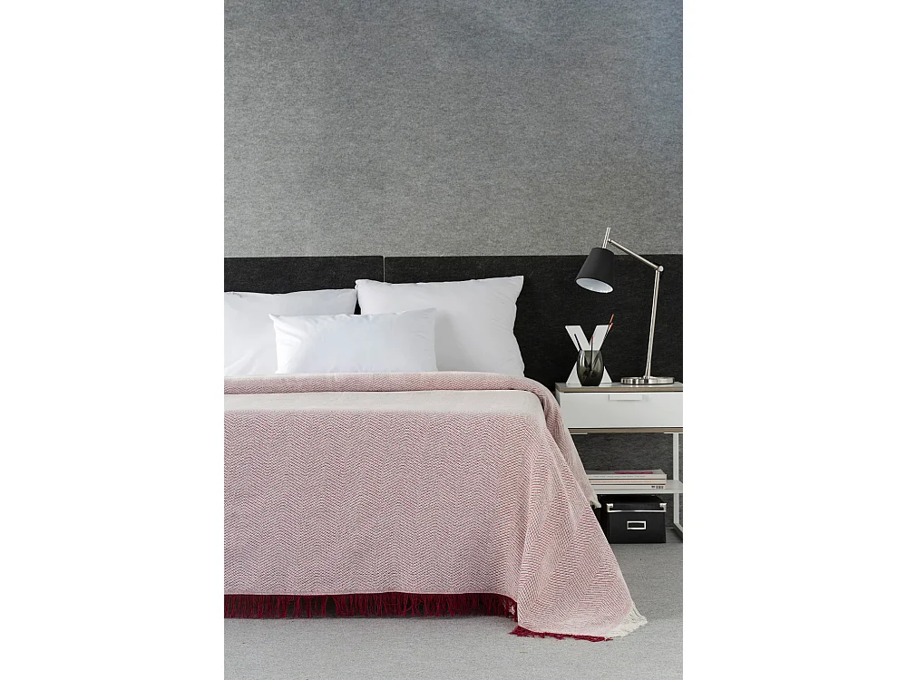 ESTORALIS | Plaid Multiusos Tejido Jacqard |   Manta de Algodón Sofa o Cama | Con Fleco ( 180x260 cm. AnchoxAlto )  | Modelo ESPIGA Color Rojo