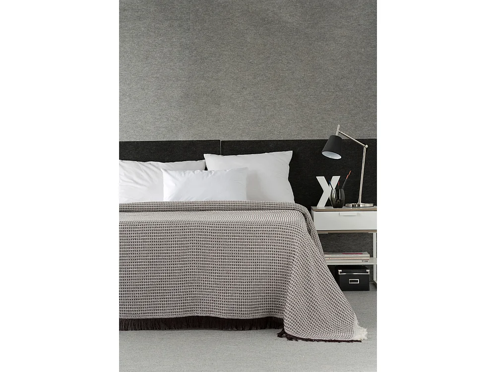 ESTORALIS | Plaid Multiusos Tejido Jacqard |   Manta de Algodón Sofa o Cama | Con Fleco ( 230x260 cm. AnchoxAlto )  | Modelo NIDO Color Marron