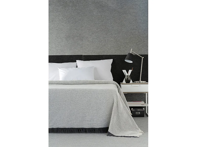 ESTORALIS | Plaid Multiusos Tejido Jacqard |   Manta de Algodón Sofa o Cama | Con Fleco ( 180x260 cm. AnchoxAlto )  | Modelo ESPIGA Color Gris