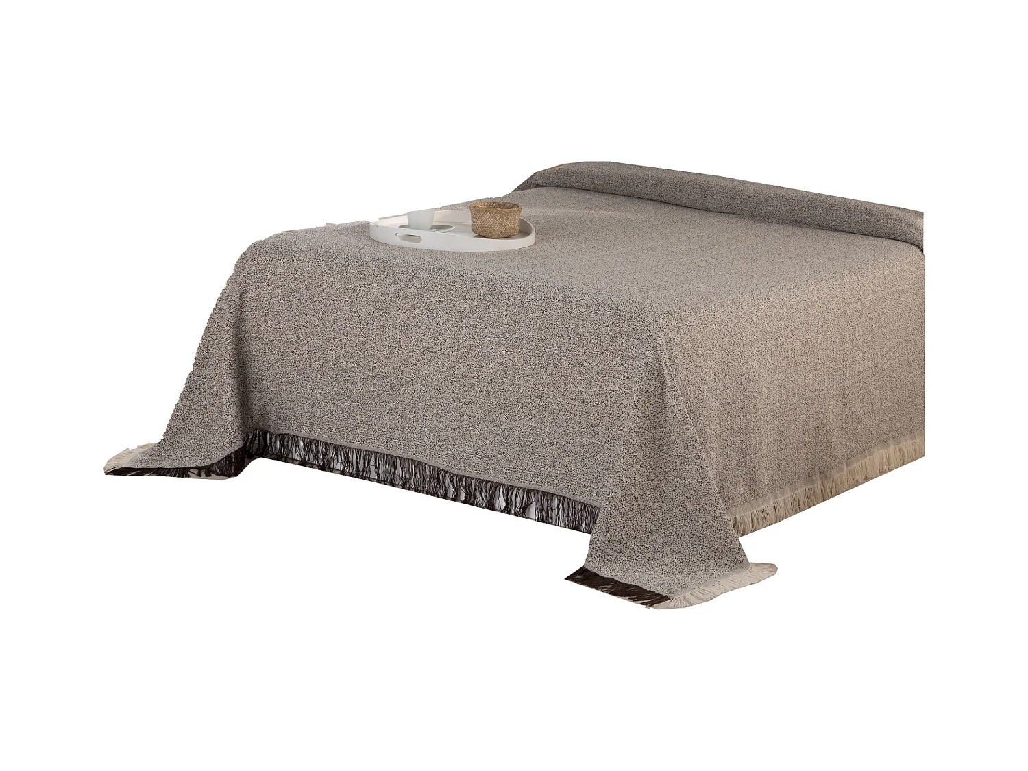 ESTORALIS | Plaid Multiusos Tejido Jacqard |   Manta de Algodón Sofa o Cama | Con Fleco ( 180x260 cm. AnchoxAlto )  | Modelo PERUGIA Color Marengo