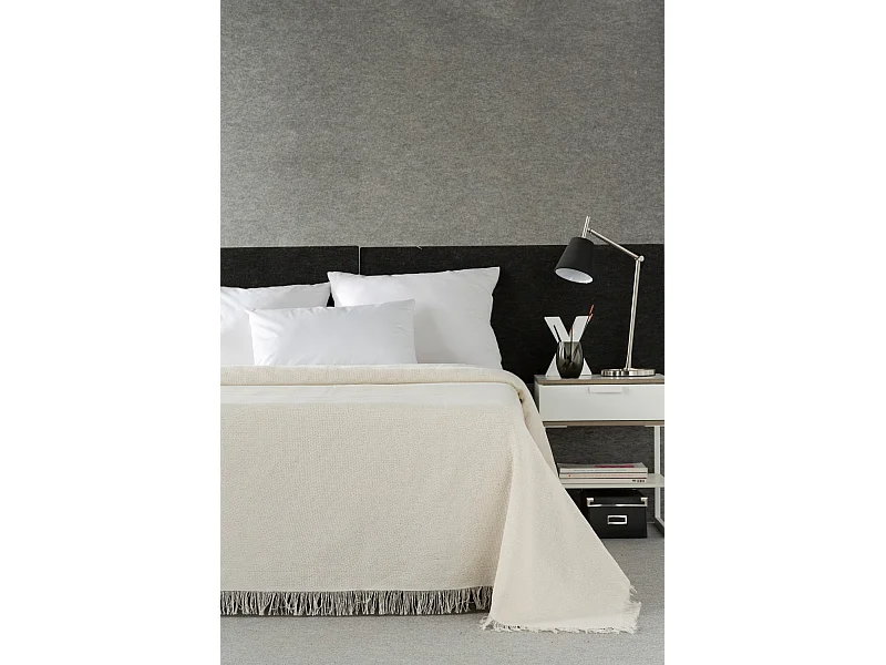 ESTORALIS | Plaid Multiusos Tejido Jacqard |   Manta de Algodón Sofa o Cama | Con Fleco ( 230x260 cm. AnchoxAlto )  | Modelo ESPIGA Color Crudo