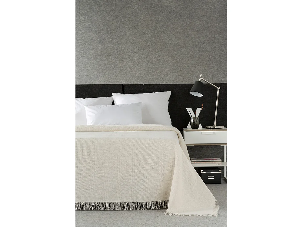 ESTORALIS | Plaid Multiusos Tejido Jacqard |   Manta de Algodón Sofa o Cama | Con Fleco ( 230x260 cm. AnchoxAlto )  | Modelo ESPIGA Color Crudo