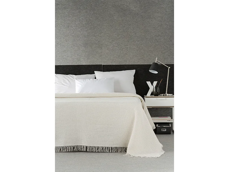 ESTORALIS | Plaid Multiusos Tejido Jacqard |   Manta de Algodón Sofa o Cama | Con Fleco ( 180x260 cm. AnchoxAlto )  | Modelo NIDO Color Crudo