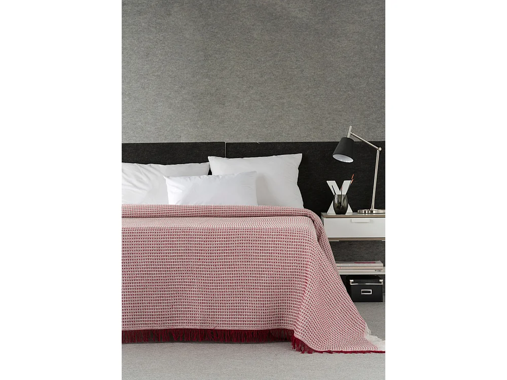ESTORALIS | Plaid Multiusos Tejido Jacqard |   Manta de Algodón Sofa o Cama | Con Fleco ( 230x260 cm. AnchoxAlto )  | Modelo NIDO Color Rojo