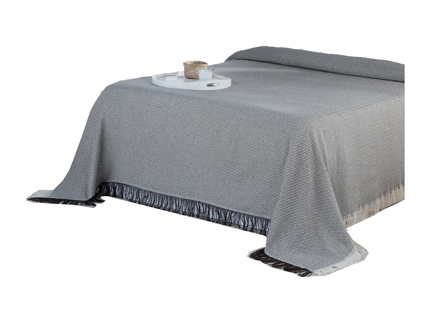 ESTORALIS | Plaid Multiusos Tejido Jacqard |   Manta de Algodón Sofa o Cama | Con Fleco ( 180x260 cm. AnchoxAlto )  | Modelo TORINO Color Azul