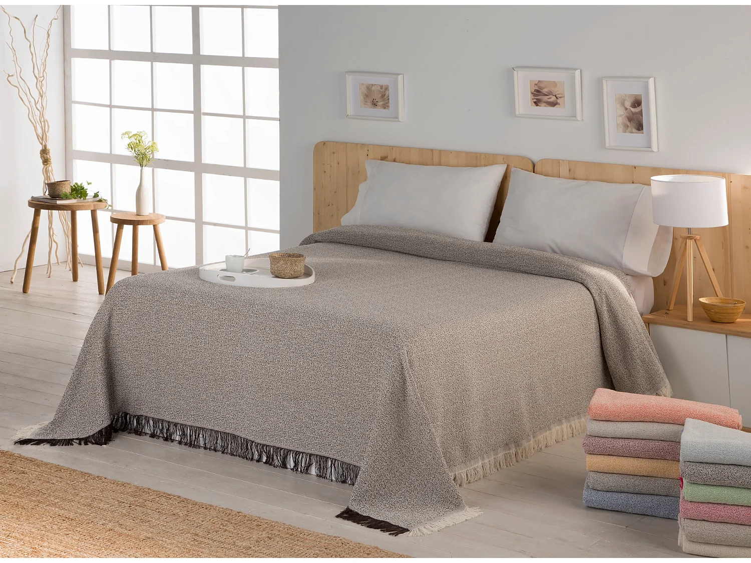 ESTORALIS | Plaid Multiusos Tejido Jacqard |   Manta de Algodón Sofa o Cama | Con Fleco ( 230x260 cm. AnchoxAlto )  | Modelo PERUGIA Color Celeste