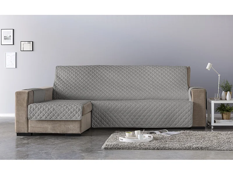 ESTORALIS | Cubre Sofá Acolchado  | Chaisse Longue 240 cm Brazo Izquierdo | Tela 240 x 255 cm | Modelo EDEN Color Taupe