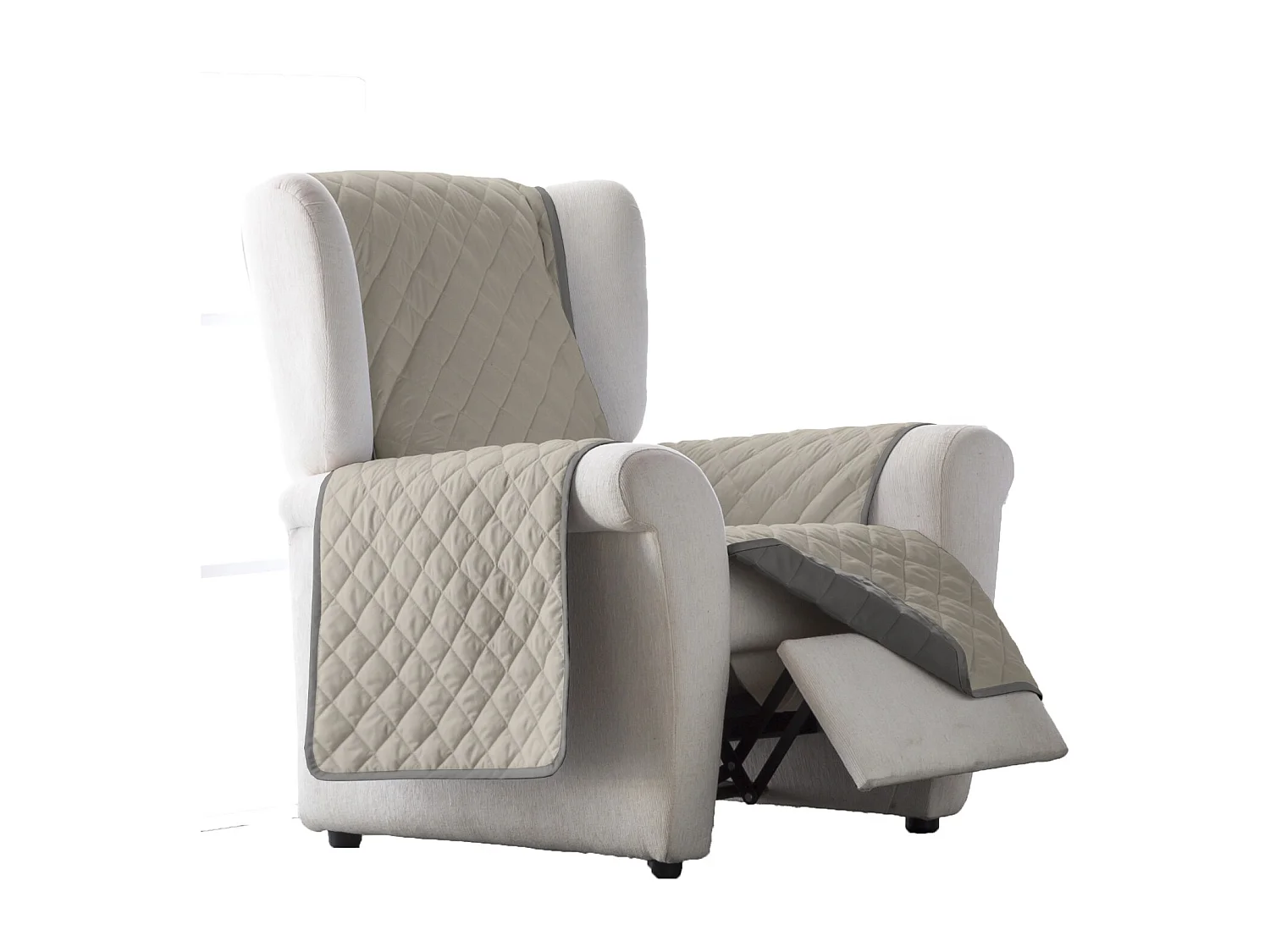 ESTORALIS | Cubre Sofá Acolchado Reversible | Para Sillon o Relax 1 Plaza | Tela 55 x 210 cm | Modelo EDEN Color Beige/Taupe