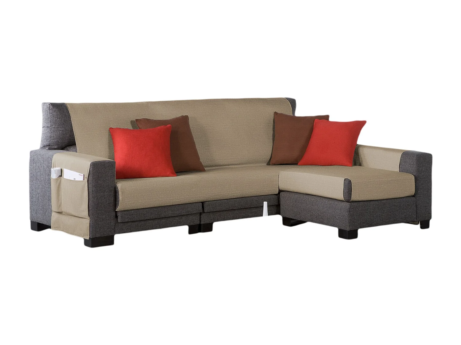 ESTORALIS | Cubre Sofá Tejido Jaquard Resistente | Chaisse Longue 235 cm Brazo Derecho | Tela 235 x 255 cm  | Modelo BERET Color Champagne