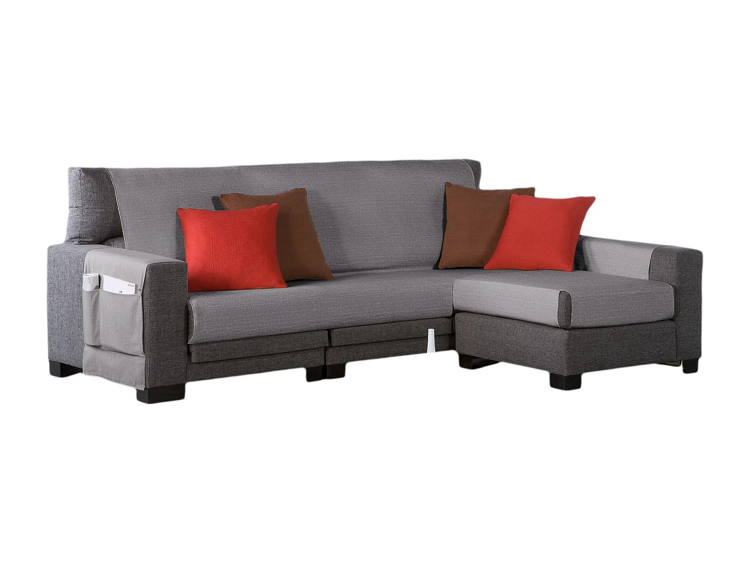 ESTORALIS | Cubre Sofá Tejido Jaquard Resistente | Chaisse Longue 235 cm Brazo Derecho | Tela 235 x 255 cm  | Modelo BERET Color Gris Marengo