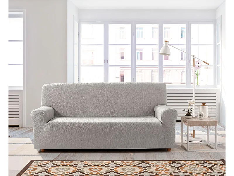 ESTORALIS | Funda de Sofá Tejido Elastico Resistente | Para Sofa Clic Clac 3 Plazas | Tamaño (de 180 a 205 cm.)  | Modelo BETA Color Gris Plata