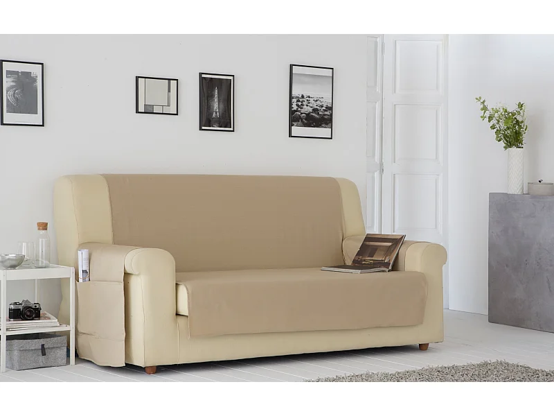 ESTORALIS | Cubre Sofá Tejido Jaquard Resistente | Para Sofa de 2 Plazas | Tela 110 x 210 cm  | Modelo BERET Color Champagne