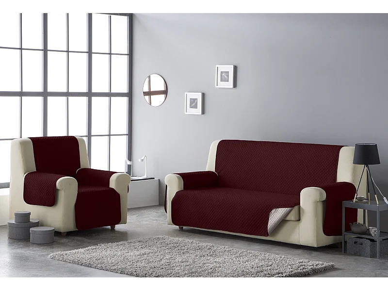 ESTORALIS | Cubre Sofá Acolchado Reversible | Para Sofa de 3 Plazas | Tela 150 x 210 cm  | Modelo AVA Color Rojo/Beige