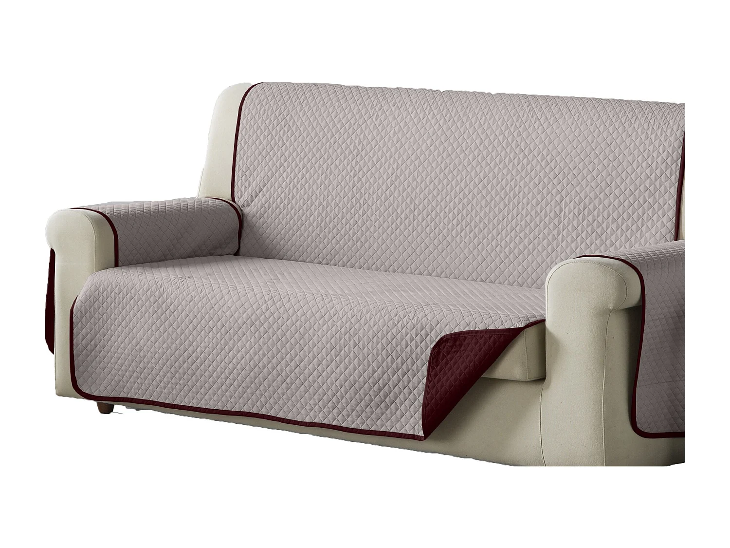 ESTORALIS | Cubre Sofá Acolchado Reversible | Para Sofa de 3 Plazas | Tela 150 x 210 cm  | Modelo AVA Color Rojo/Beige