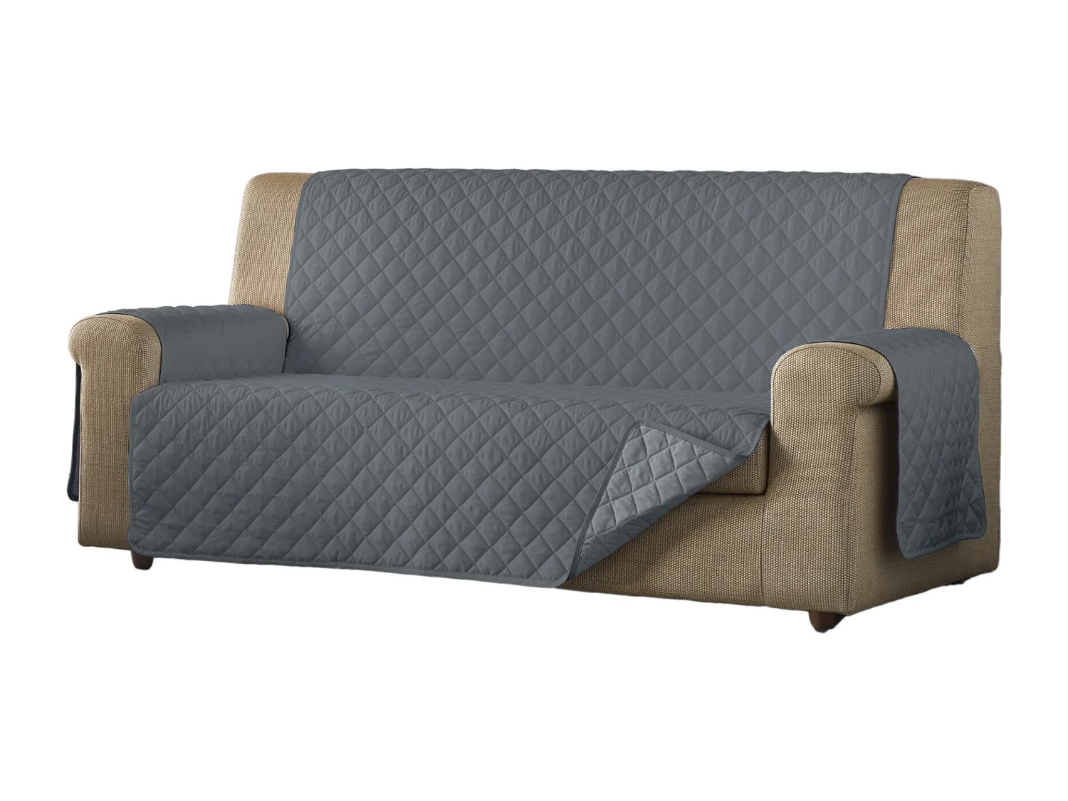 ESTORALIS | Cubre Sofá Acolchado Reversible | Para Sofa de 3 Plazas | Tela 150 x 210 cm | Modelo EDEN Color Gris/Antracita
