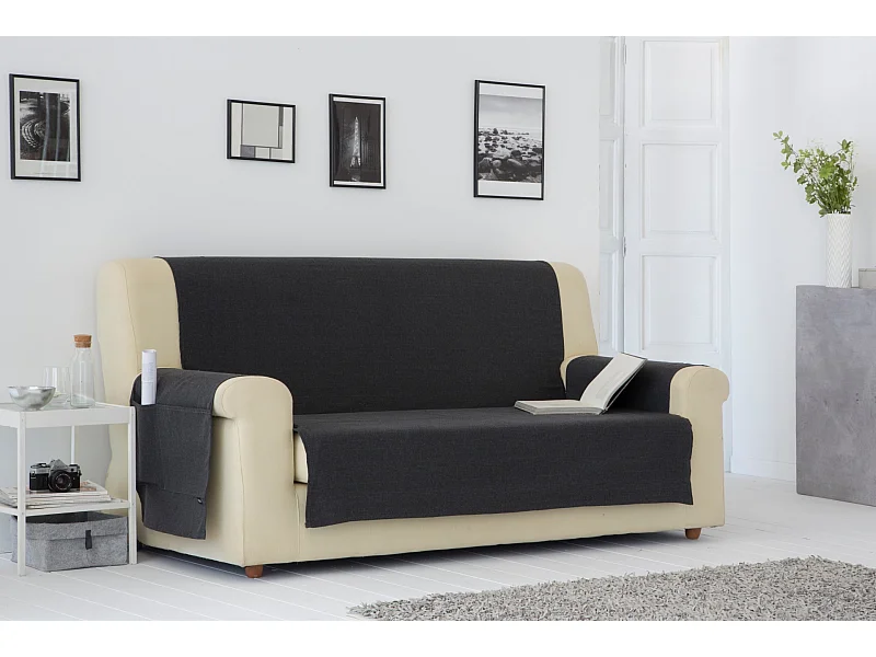 ESTORALIS | Cubre Sofá Tejido Jaquard Resistente | Para Sofa de 2 Plazas | Tela 110 x 210 cm  | Modelo BERET Color Gris Antracita