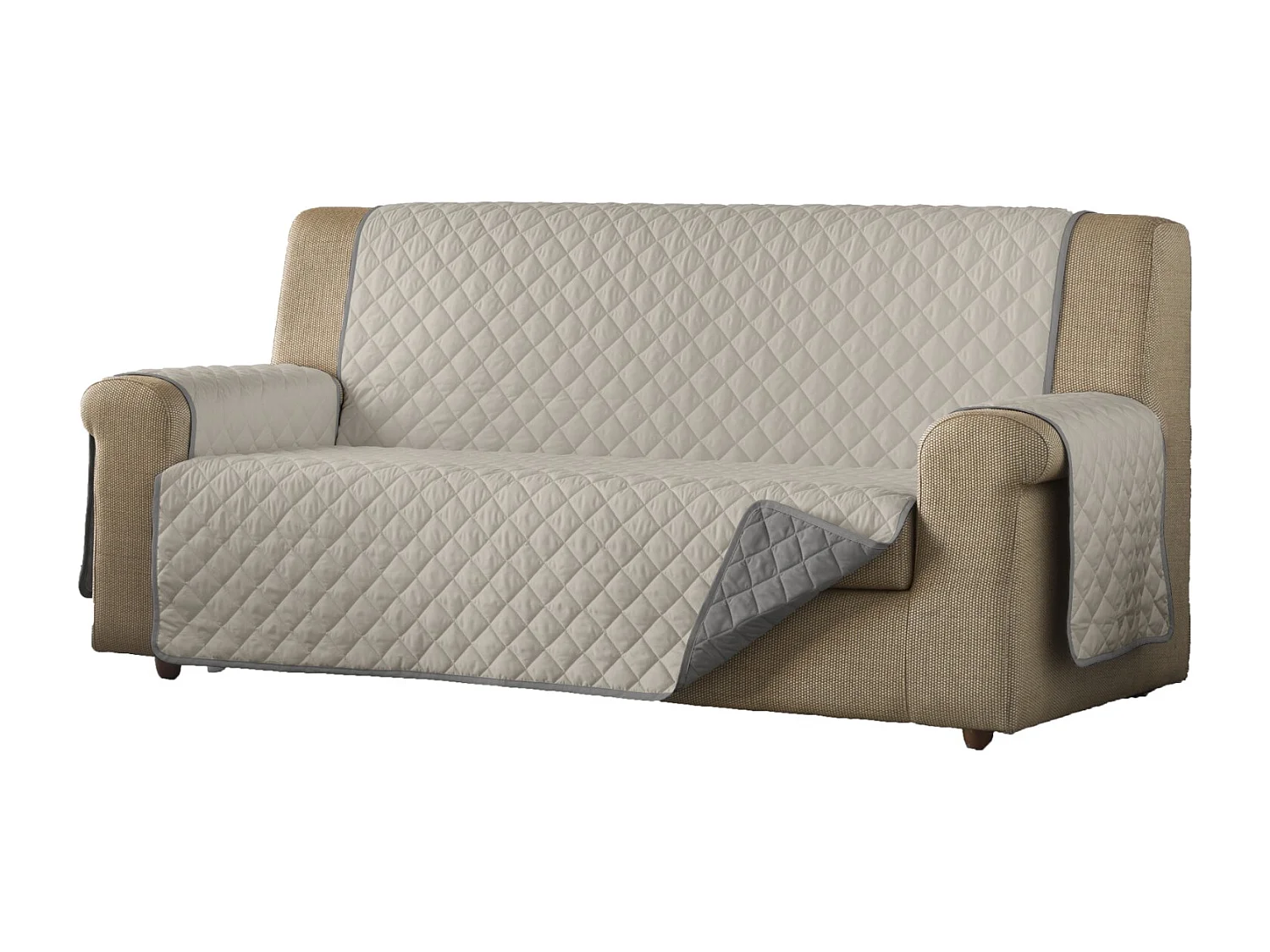 ESTORALIS | Cubre Sofá Acolchado Reversible | Para Sofa de 3 Plazas | Tela 150 x 210 cm | Modelo EDEN Color Beige/Taupe