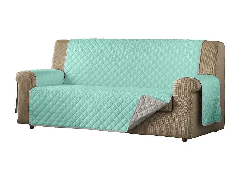 ESTORALIS | Cubre Sofá Acolchado Reversible | Para Sofa de 4 Plazas | Tela 190 x 210 cm | Modelo EDEN Color Beige/Turquesa