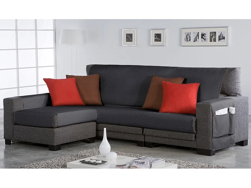 ESTORALIS | Cubre Sofá Tejido Jaquard Resistente | Chaisse Longue 275 cm Brazo Izquierdo | Tela 275 x 255 cm  | Modelo BERET Color Gris Antracita