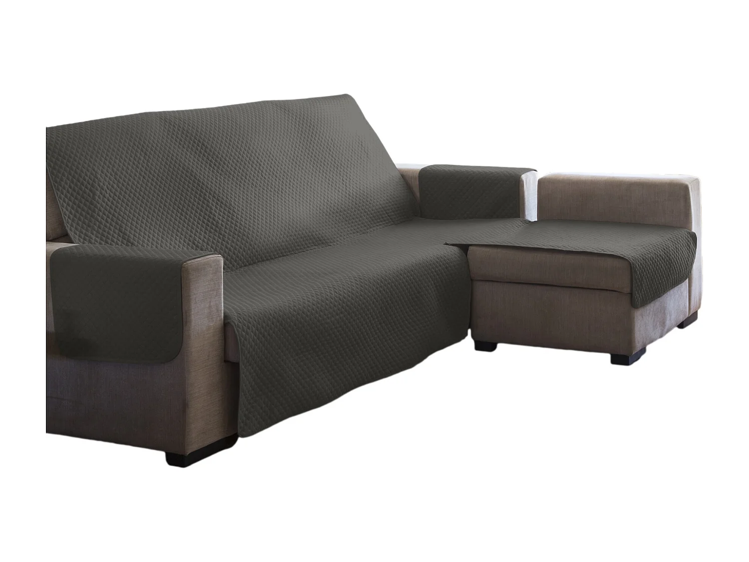 ESTORALIS | Cubre Sofá Acolchado  | Chaisse Longue 240 cm Brazo Derecho | Tela 240 x 255 cm  | Modelo AVA Color Taupe