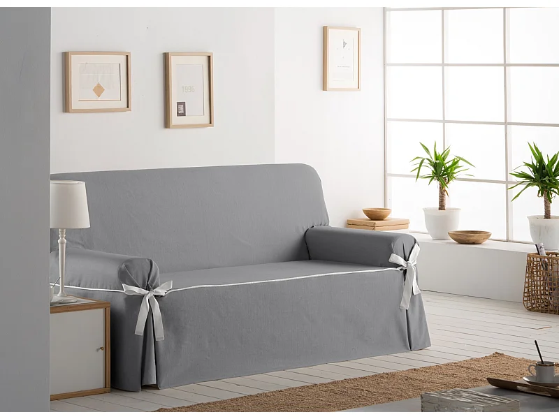 ESTORALIS | Funda Sofá Lazos Tejido Jaquard Resistente | Para Sofa de 2 Plazas | Tamaño ( de 140 a 170 cm. )  | Modelo BERET Color Gris Marengo