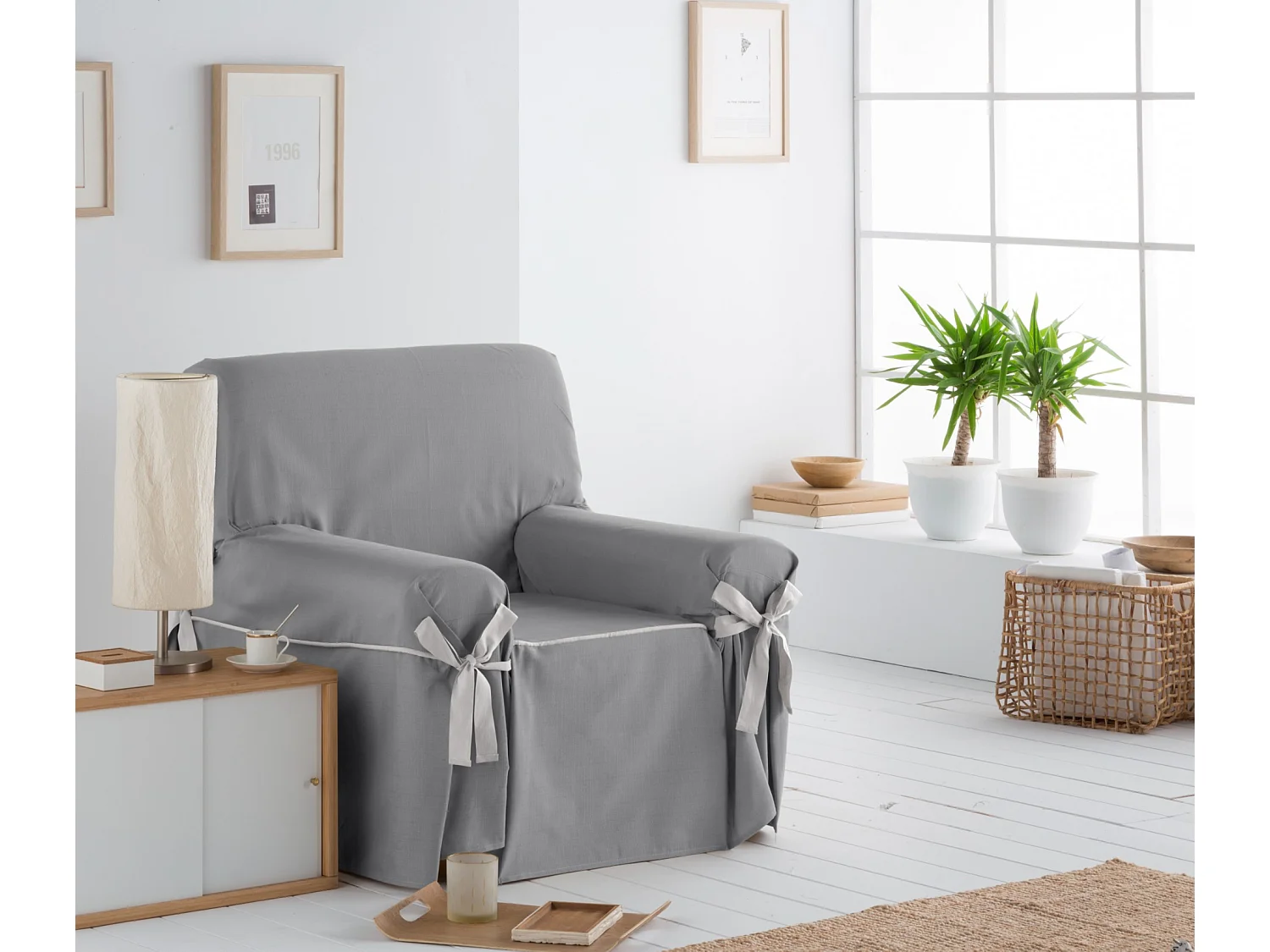 ESTORALIS | Funda Sofá Lazos Tejido Jaquard Resistente | Para Sofa de 2 Plazas | Tamaño ( de 140 a 170 cm. )  | Modelo BERET Color Gris Marengo