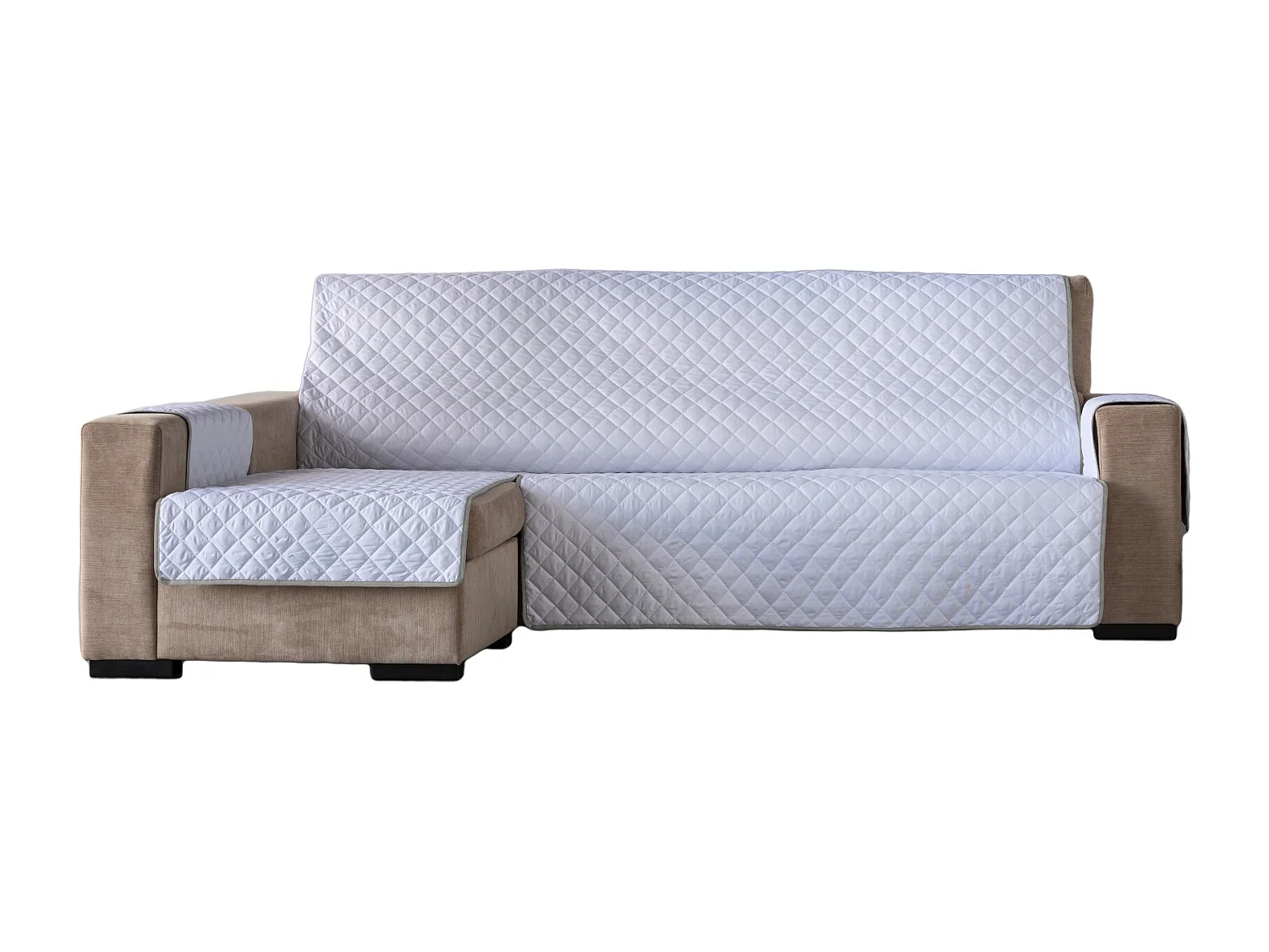 ESTORALIS | Cubre Sofá Acolchado  | Chaisse Longue 240 cm Brazo Izquierdo | Tela 240 x 255 cm | Modelo EDEN Color Blanco