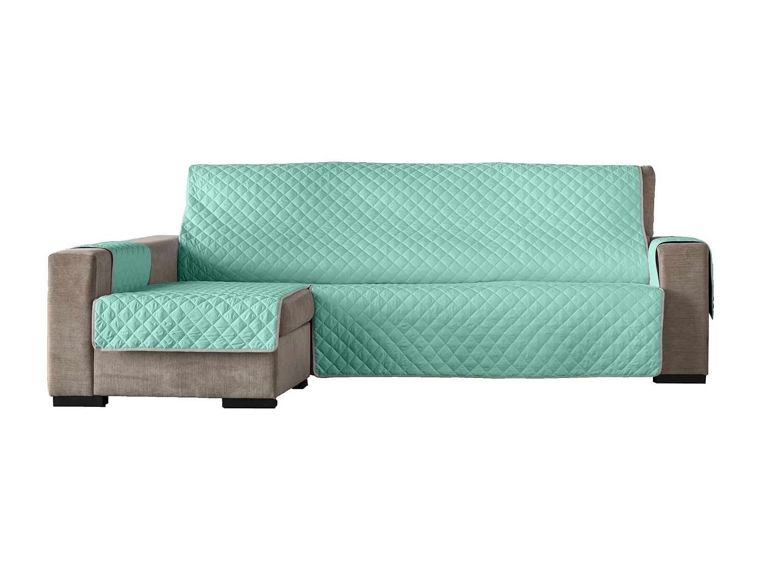 ESTORALIS | Cubre Sofá Acolchado  | Chaisse Longue 240 cm Brazo Izquierdo | Tela 240 x 255 cm | Modelo EDEN Color Turquesa