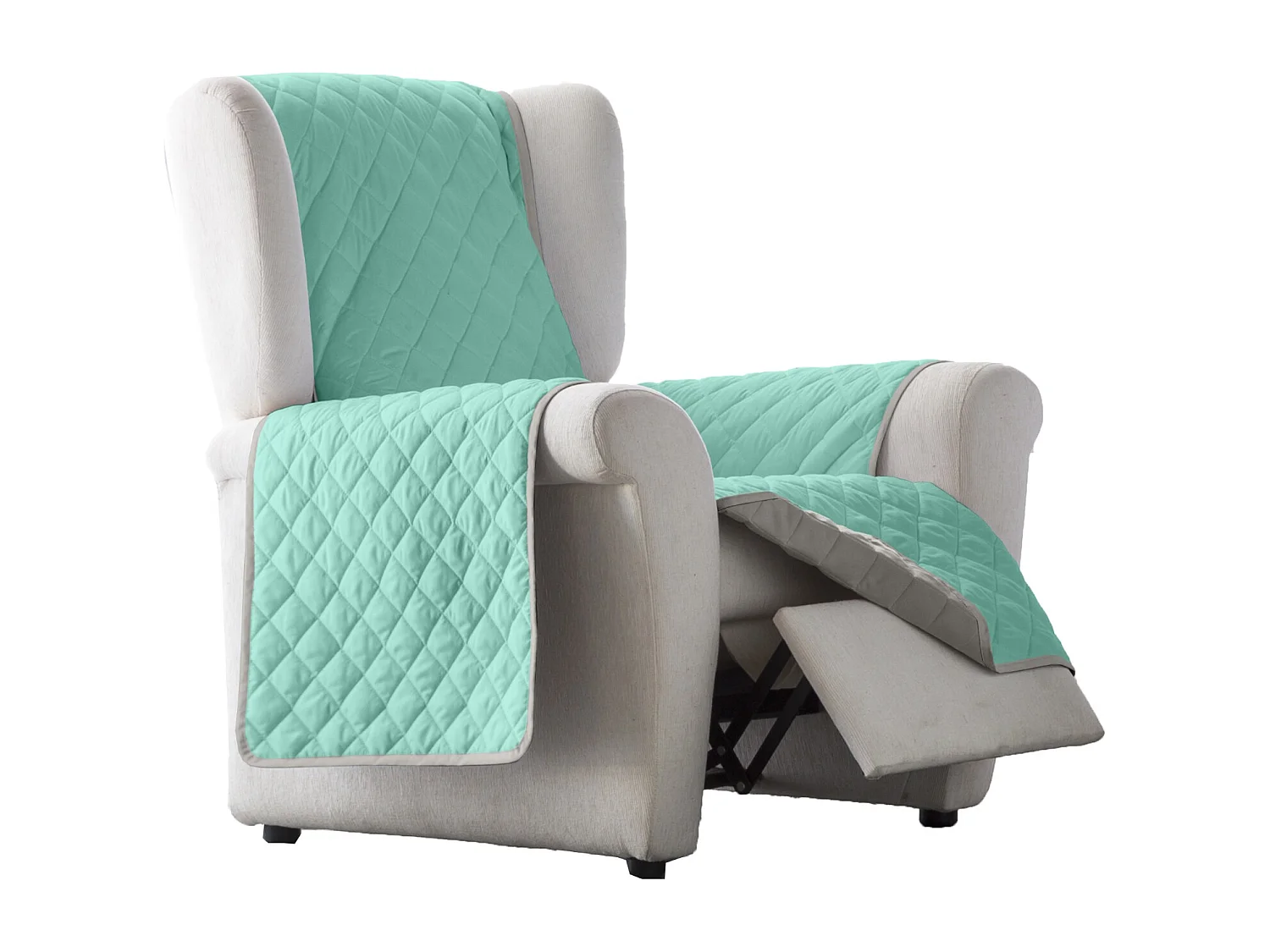 ESTORALIS | Cubre Sofá Acolchado Reversible | Para Sillon o Relax 1 Plaza | Tela 55 x 210 cm | Modelo EDEN Color Beige/Turquesa