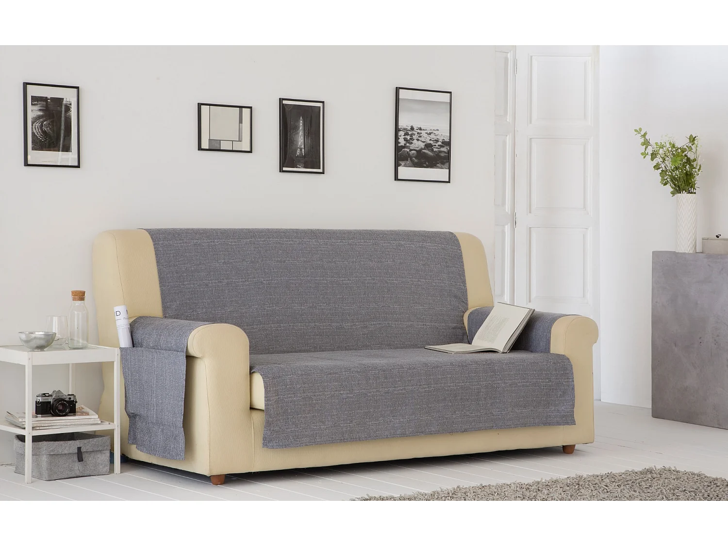 ESTORALIS | Cubre Sofá Tejido Jaquard Resistente | Para Sofa de 3 Plazas | Tela 150 x 210 cm  | Modelo BERET Color Gris Marengo
