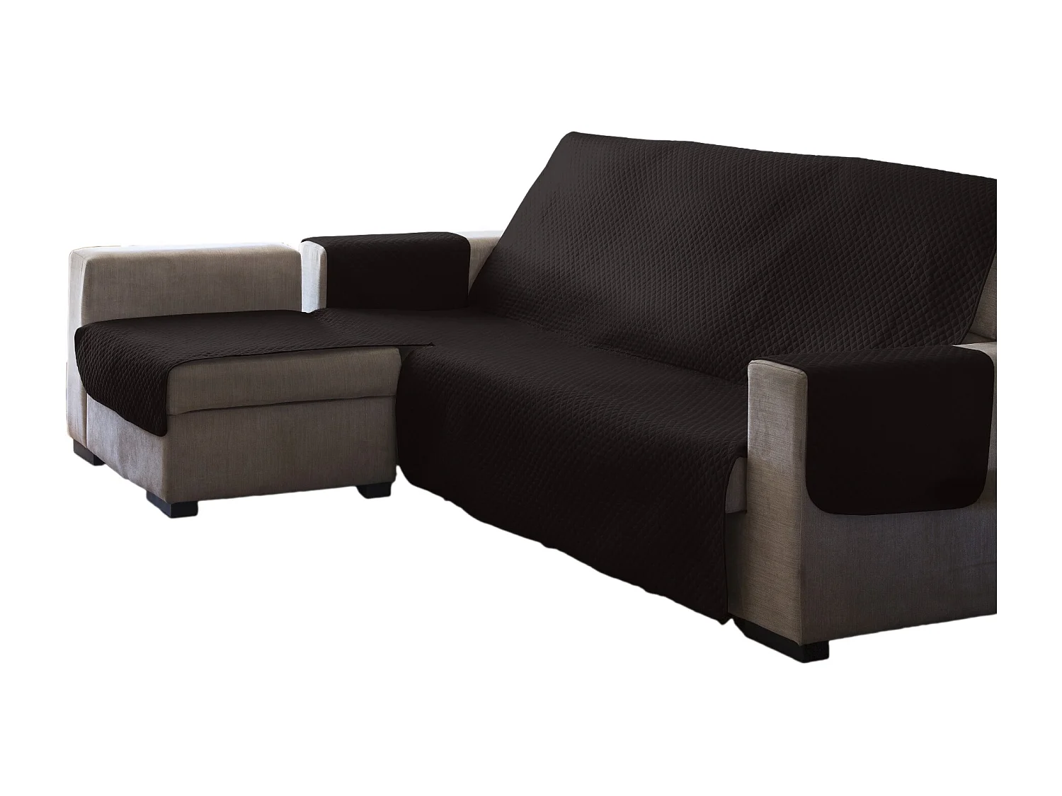 ESTORALIS | Cubre Sofá Acolchado  | Chaisse Longue 240 cm Brazo Izquierdo | Tela 240 x 255 cm  | Modelo AVA Color Marron