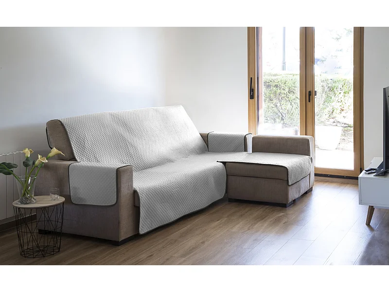 ESTORALIS | Cubre Sofá Acolchado  | Chaisse Longue 240 cm Brazo Derecho | Tela 240 x 255 cm  | Modelo AVA Color Blanco