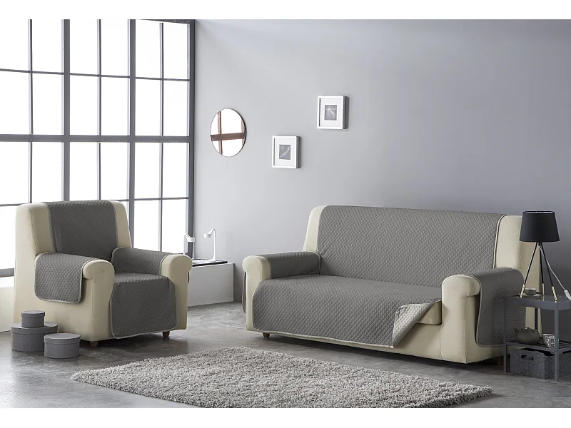 ESTORALIS | Cubre Sofá Acolchado Reversible | Para Sofa de 4 Plazas | Tela 190 x 210 cm  | Modelo AVA Color Beige/Taupe