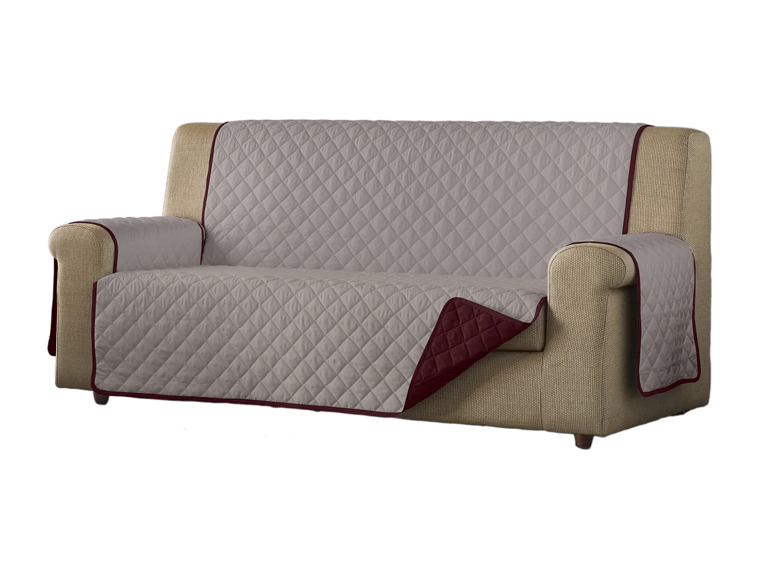 ESTORALIS | Cubre Sofá Acolchado Reversible | Para Sofa de 3 Plazas | Tela 150 x 210 cm | Modelo EDEN Color Rojo/Beige